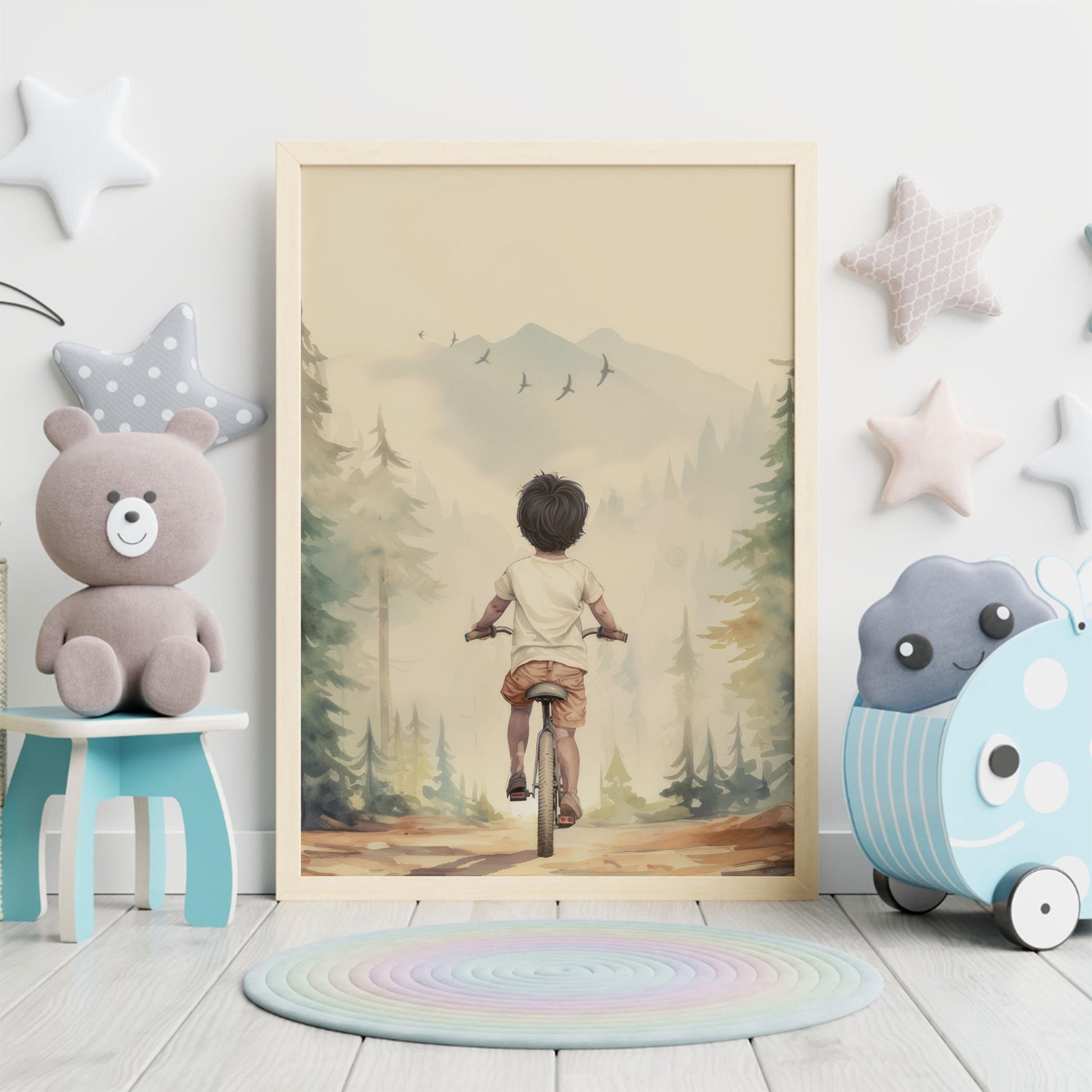 Biking Art Print, Mountain Bike Decor, Adventure Wall Art for Boys - WildfieldPrints