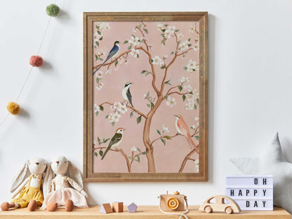 Bird Nursery Wall Art, Colorful Bedroom Decor, Tree and Farmhouse Design - WildfieldPrints