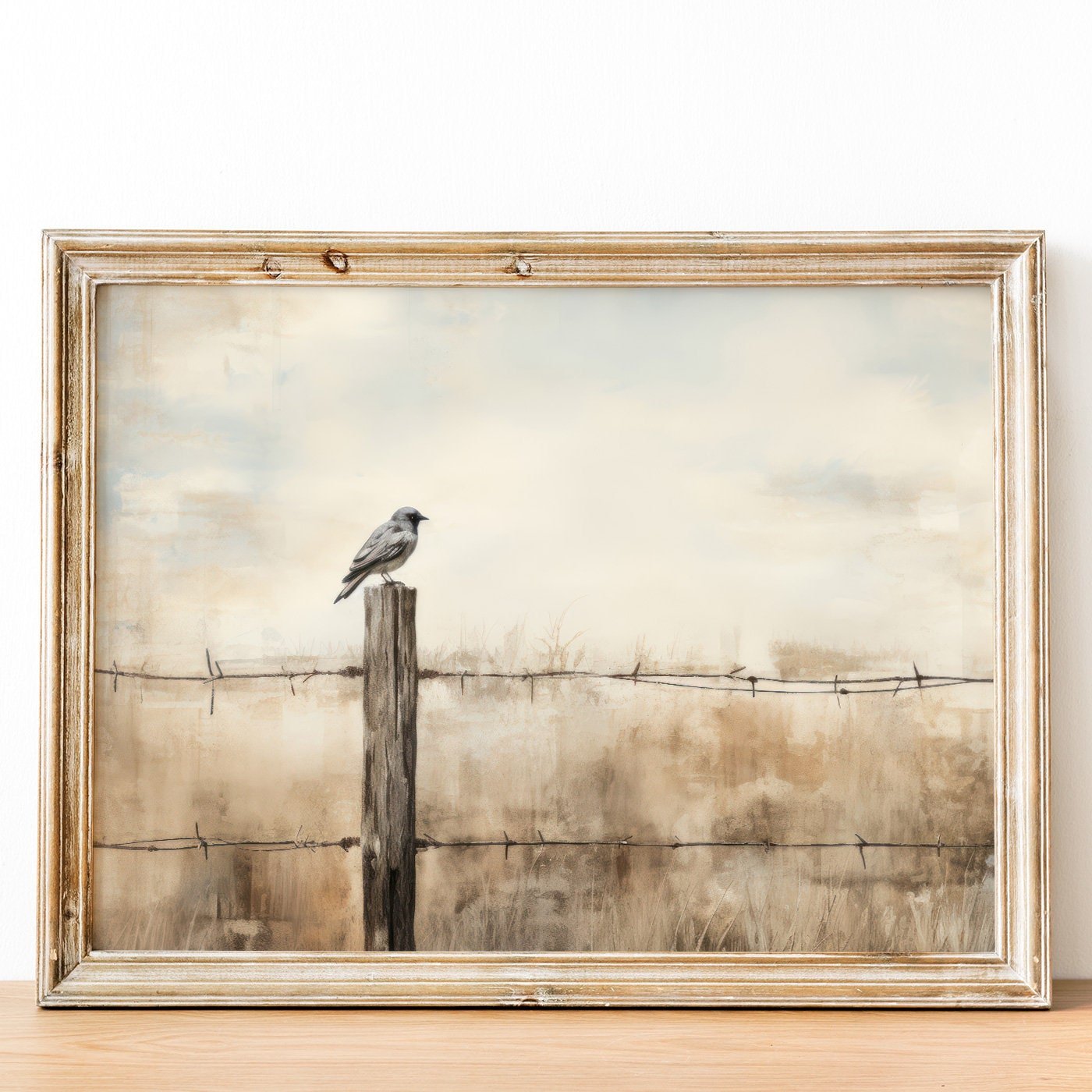 Bird Wall Art, Rustic Animal Painting, Countryside Decor - WildfieldPrints