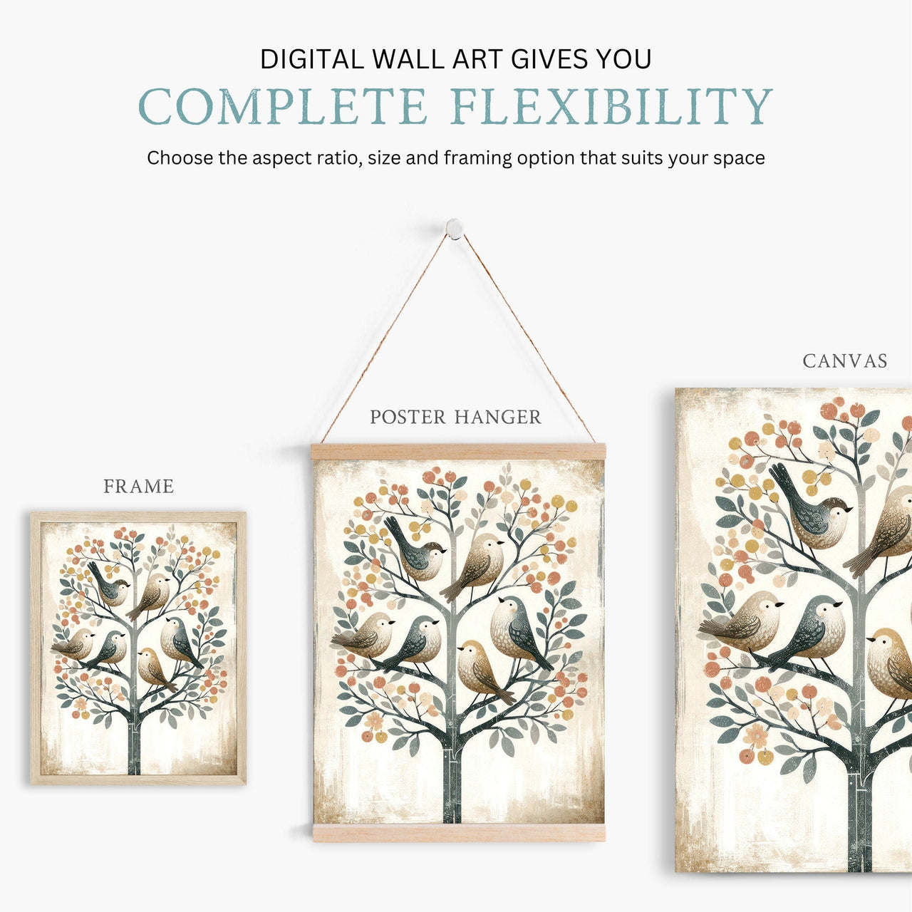 Whimsical Bird Wall Art – Nature Girls Room Decor