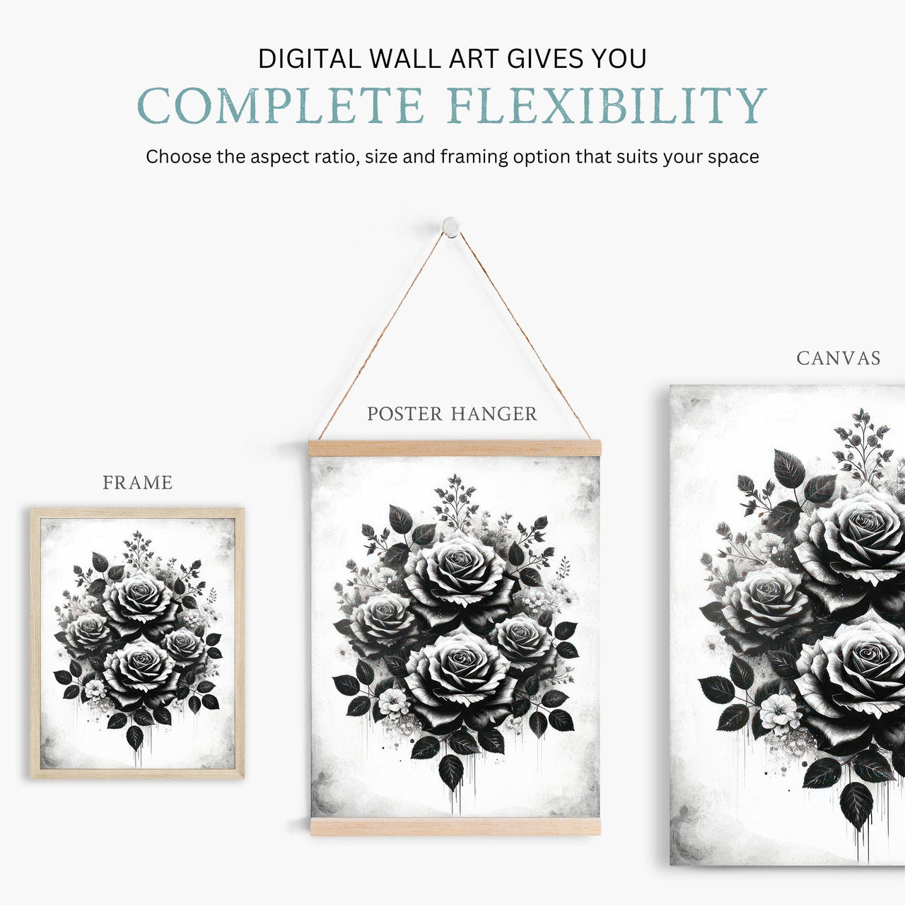 Black Rose Print – Floral Wall Art for Home