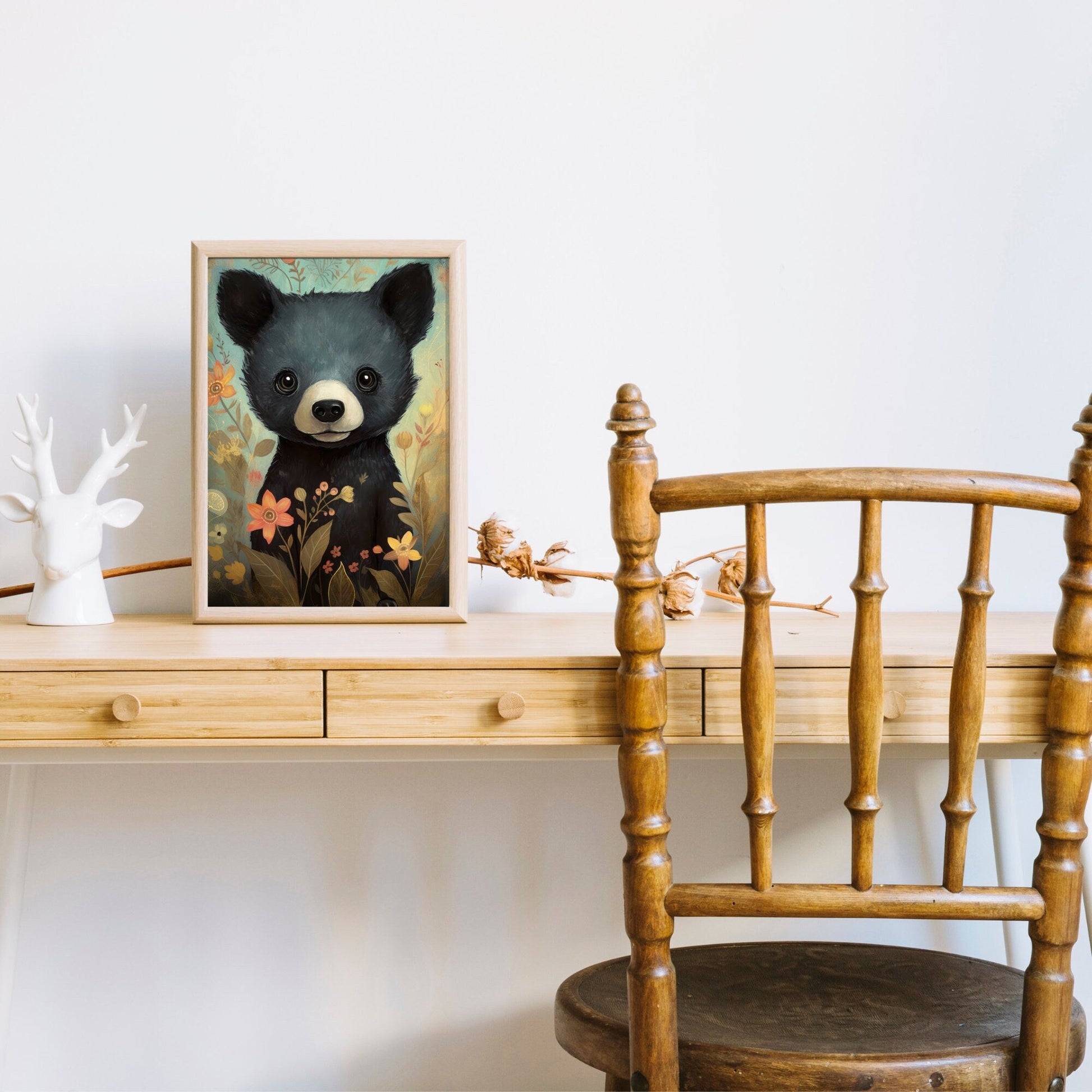 Black Bear Nursery Decor, Cute Baby Room Decor, Woodland Animal Art - WildfieldPrints