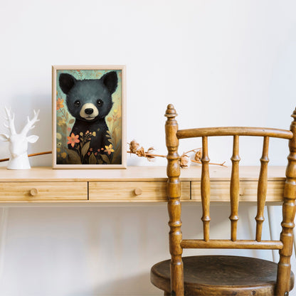 Black Bear Nursery Decor, Cute Baby Room Decor, Woodland Animal Art - WildfieldPrints