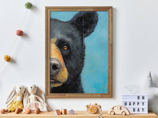 Black Bear Nursery Decor, Forest Animal Wall Art, Kids Room Decor - WildfieldPrints