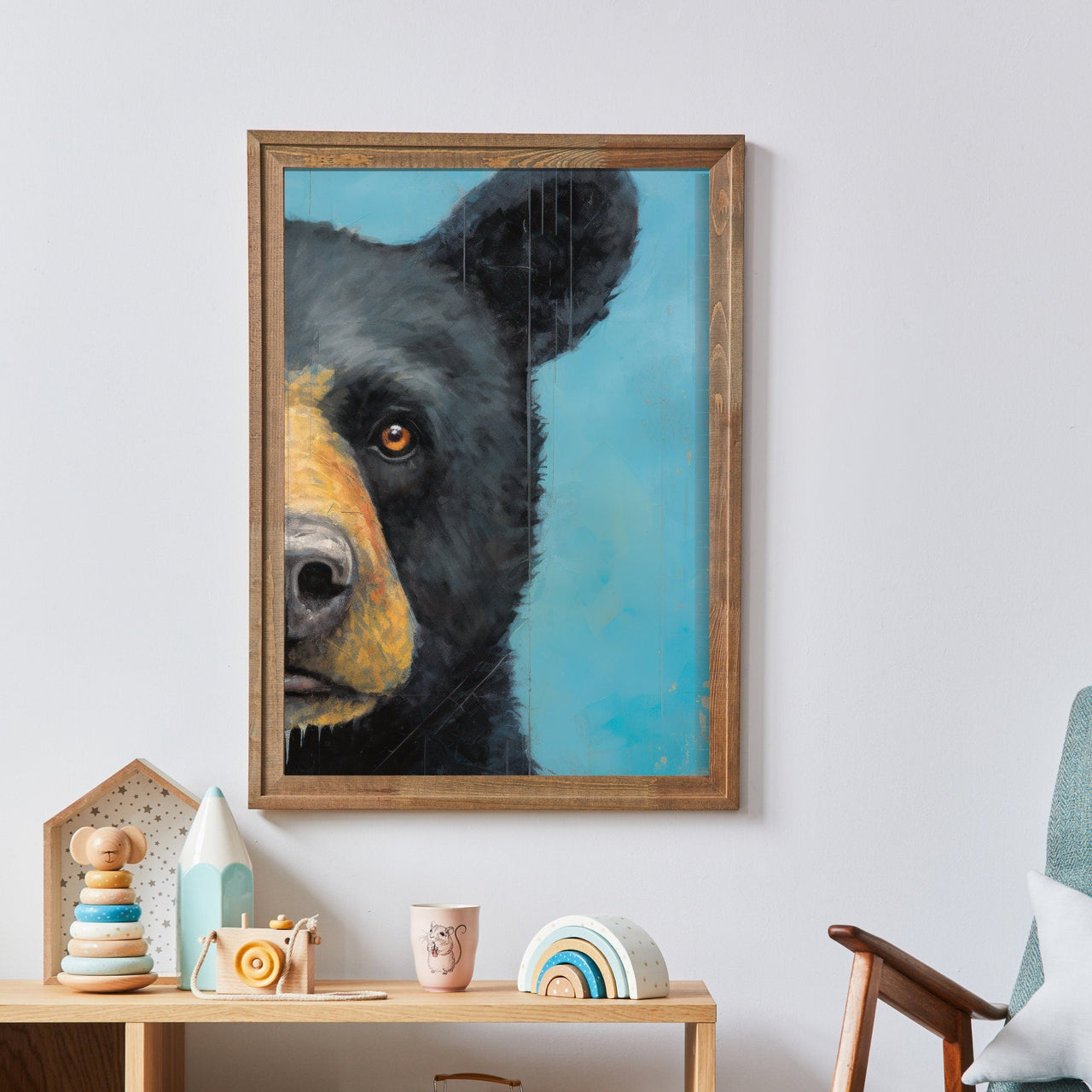 Black Bear Wall Art – Forest Animal Nursery Print
