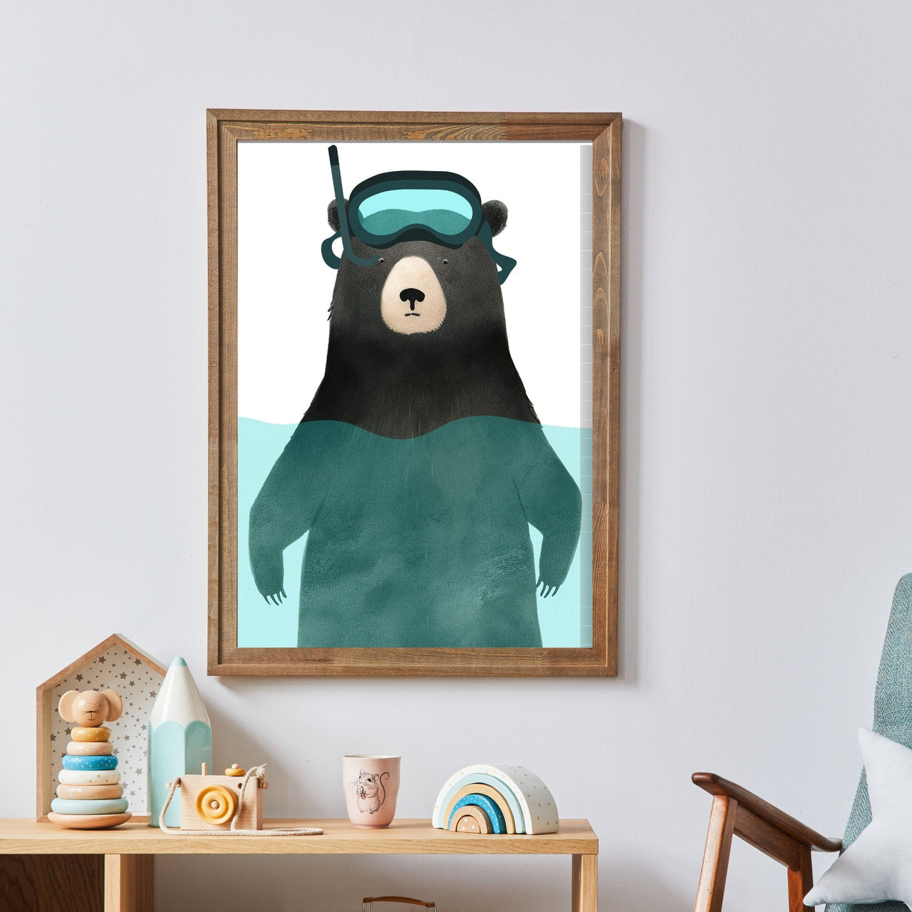 Black Bear Wall Art – Woodland Kids Room Print