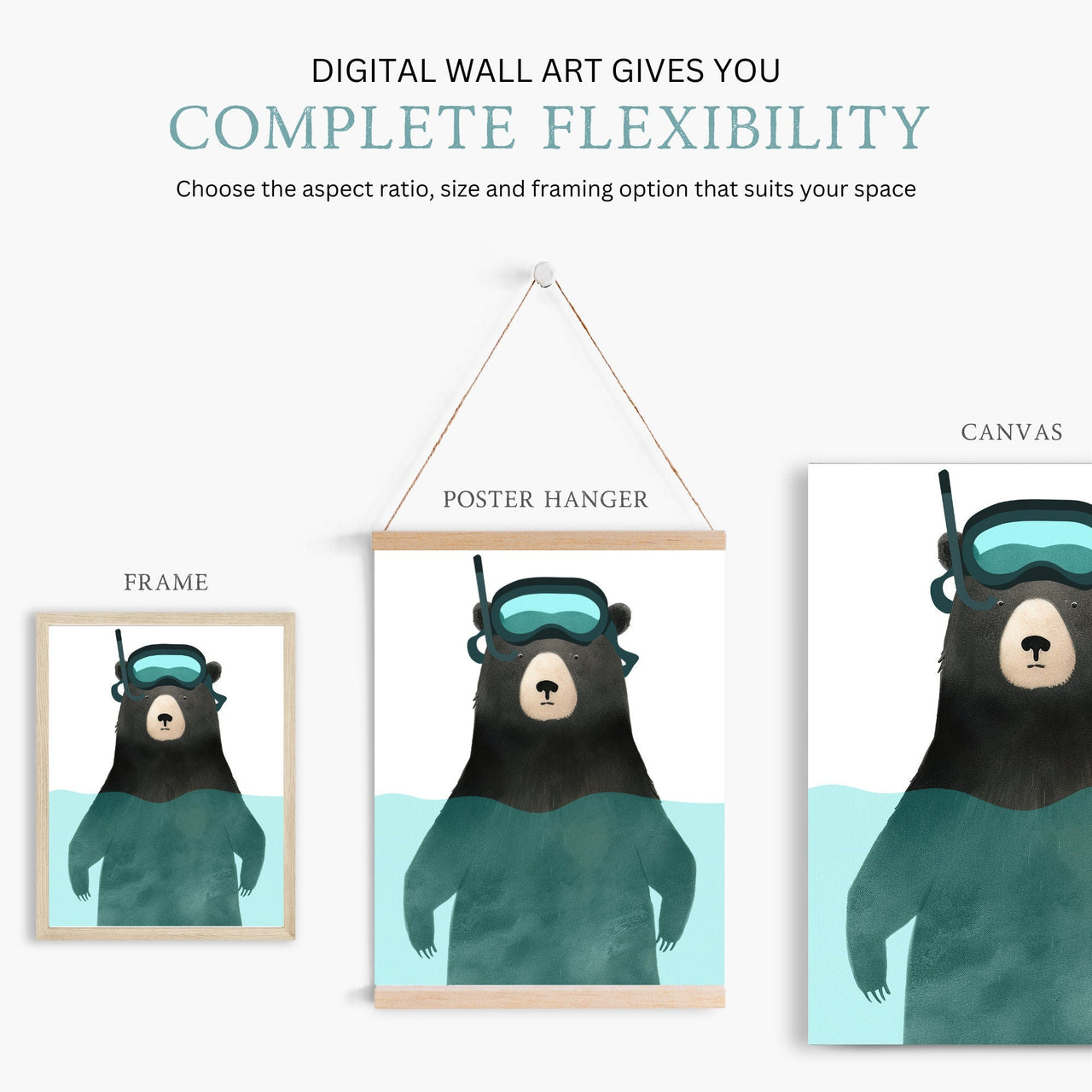 Black Bear Wall Art – Woodland Kids Room Print
