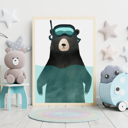 Black Bear Nursery Decor, Woodland Animal Print, Kids Room Wall Art - WildfieldPrints