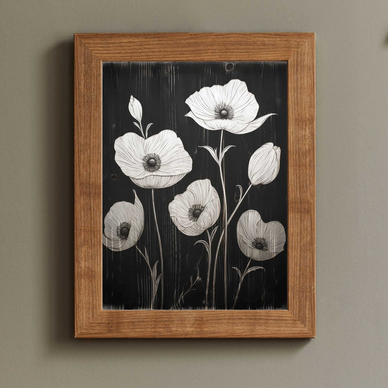 Black Botanical Wall Art – Floral Living Room Print