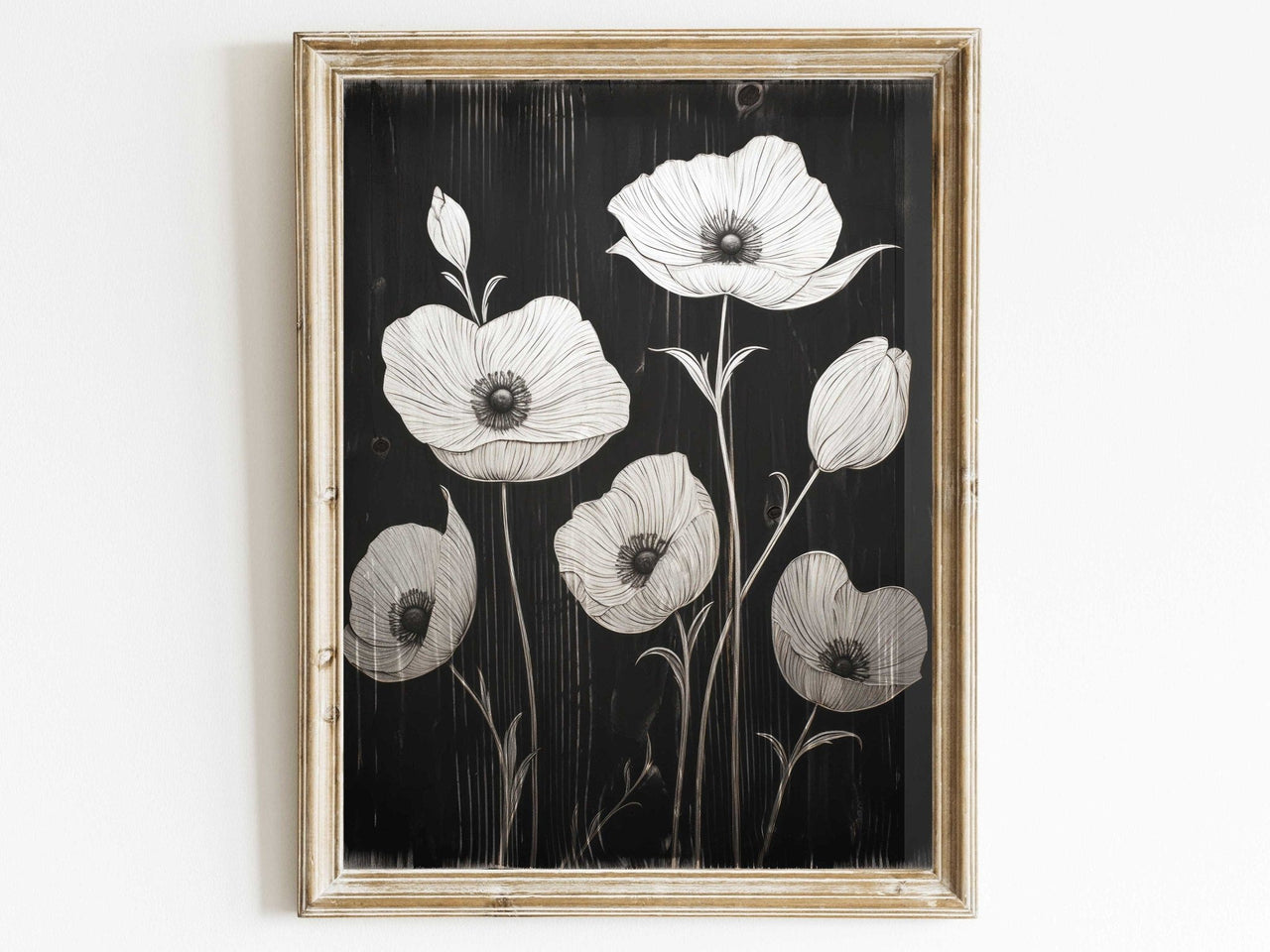 Black Botanical Wall Art – Floral Living Room Print