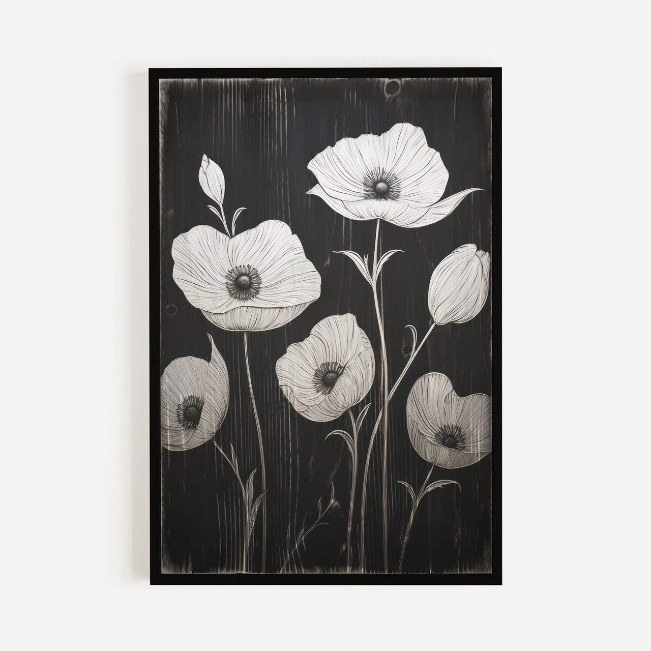 Black Botanical Wall Art – Floral Living Room Print