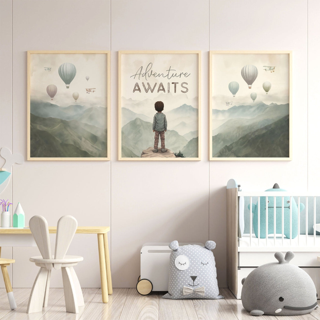 Hot Air Balloon Wall Decor – Adventure Boys Room Print • Set of 3
