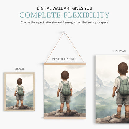 Black Boy Adventure Wall Art, Hot Air Balloon Decor, Kids Room Prints - WildfieldPrints