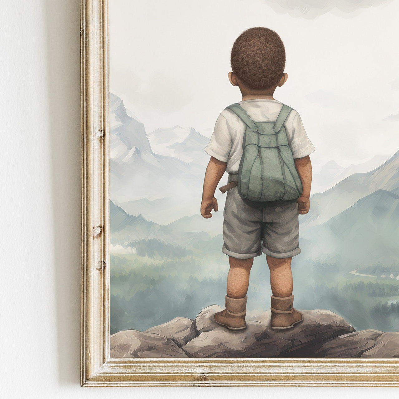 Black Boy Adventure Wall Art – Mountain Kids Room Print • Set of 3