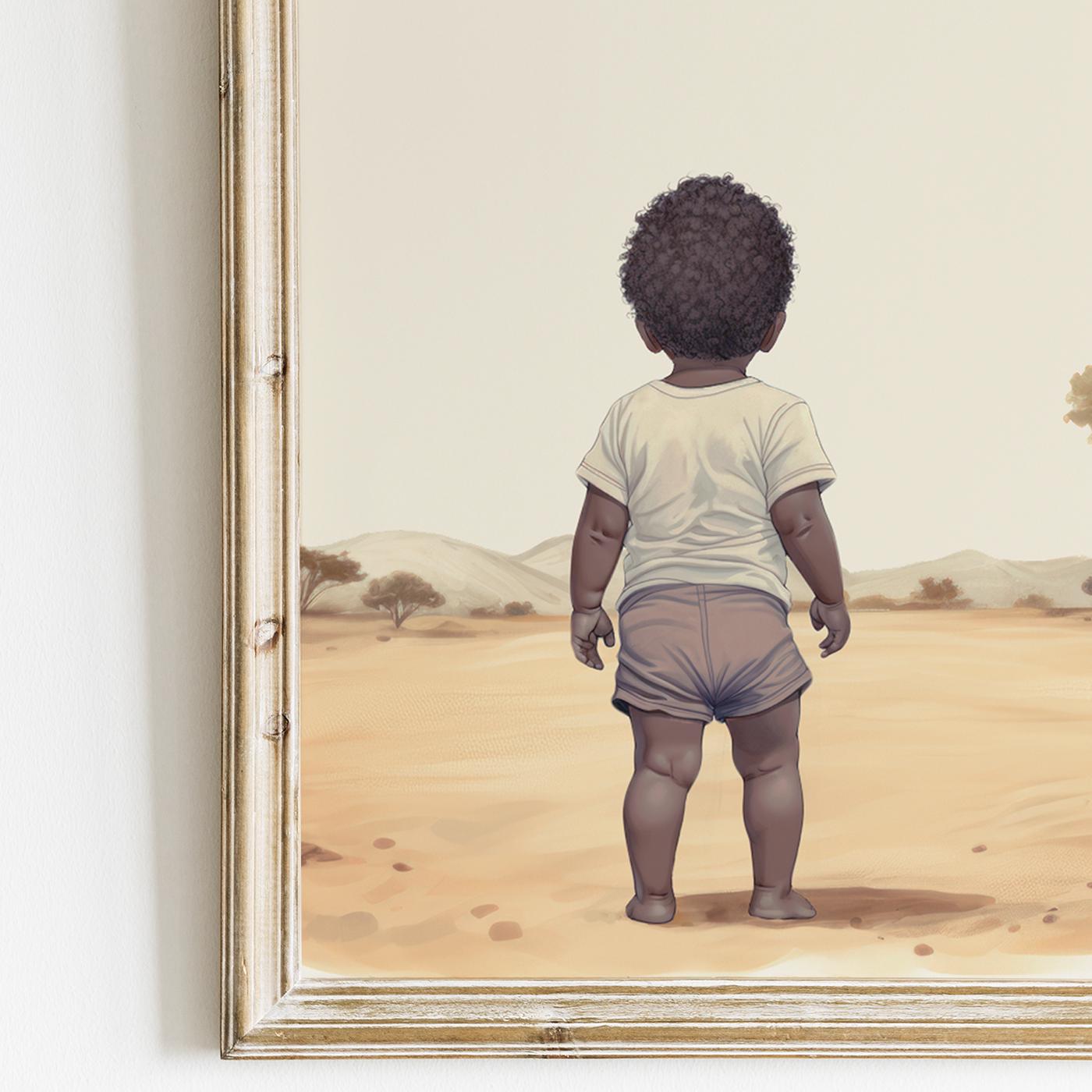 Black Boy Art, Safari Animal Nursery, African - American Boy Art, Elephant & Lion Nursery Art, Mixed Race Art, Set of 3, Printable Safari Art - My Store