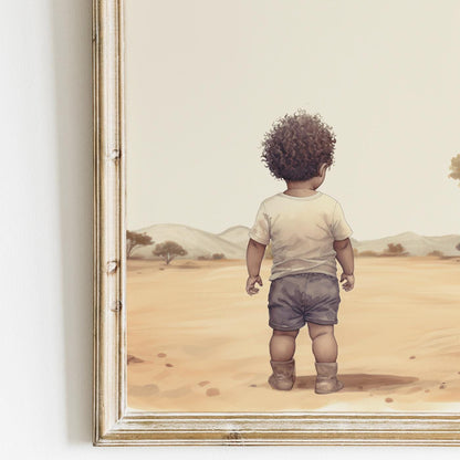 Black Boy Art, Safari Animal Nursery Decor, Elephant & Lion Wall Art - WildfieldPrints