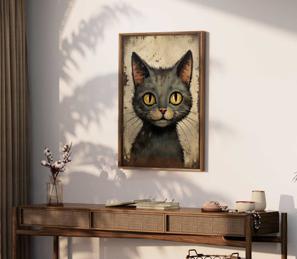 Black Cat Art Print, Whimsical Kitten Decor, Vintage Animal Illustration - WildfieldPrints