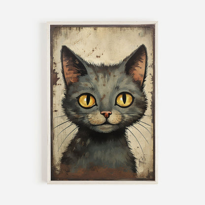 Black Cat Art Print, Whimsical Kitten Decor, Vintage Animal Illustration - WildfieldPrints