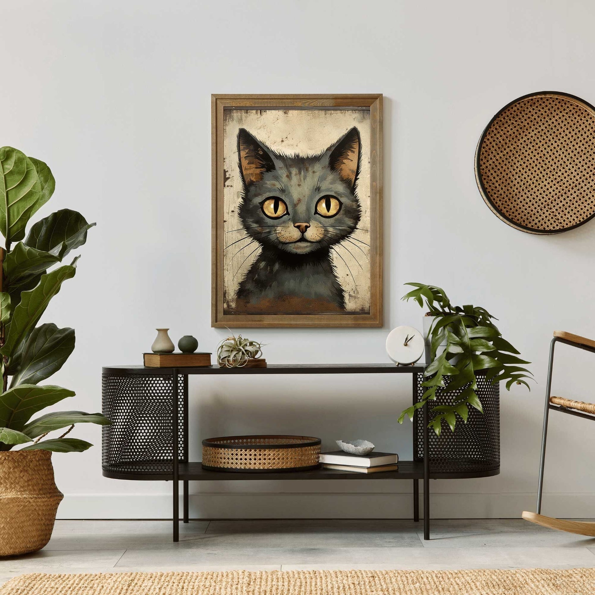 Black Cat Art Print, Whimsical Kitten Decor, Vintage Animal Illustration - WildfieldPrints