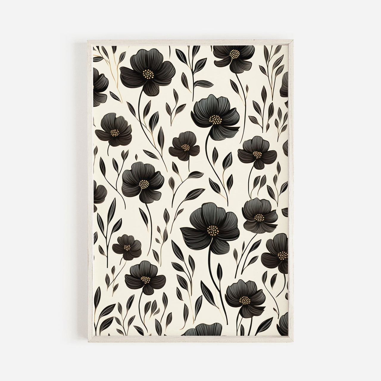 Black Floral Wall Art – Farmhouse Living Room Print