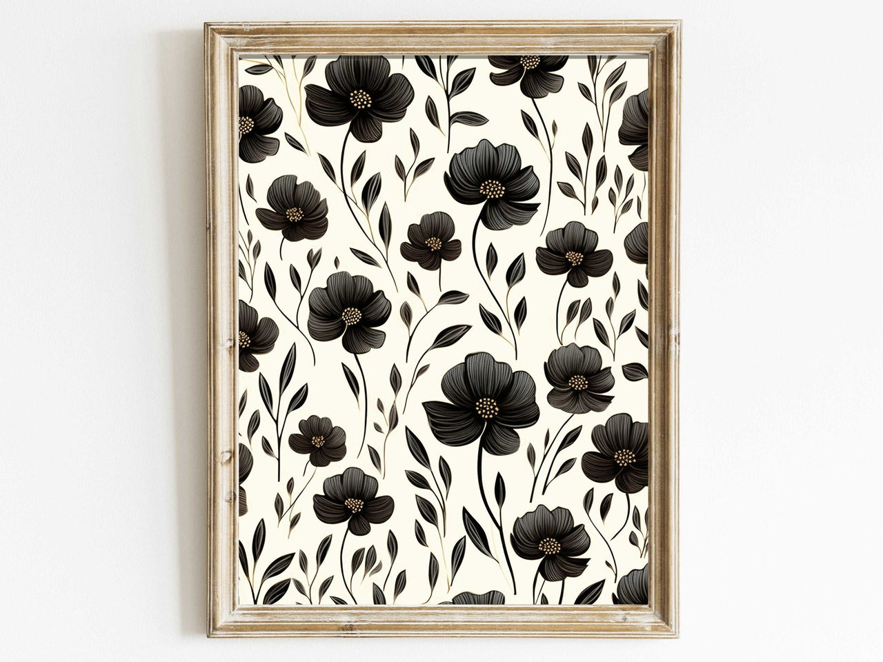 Black Floral Wall Art – Farmhouse Living Room Print