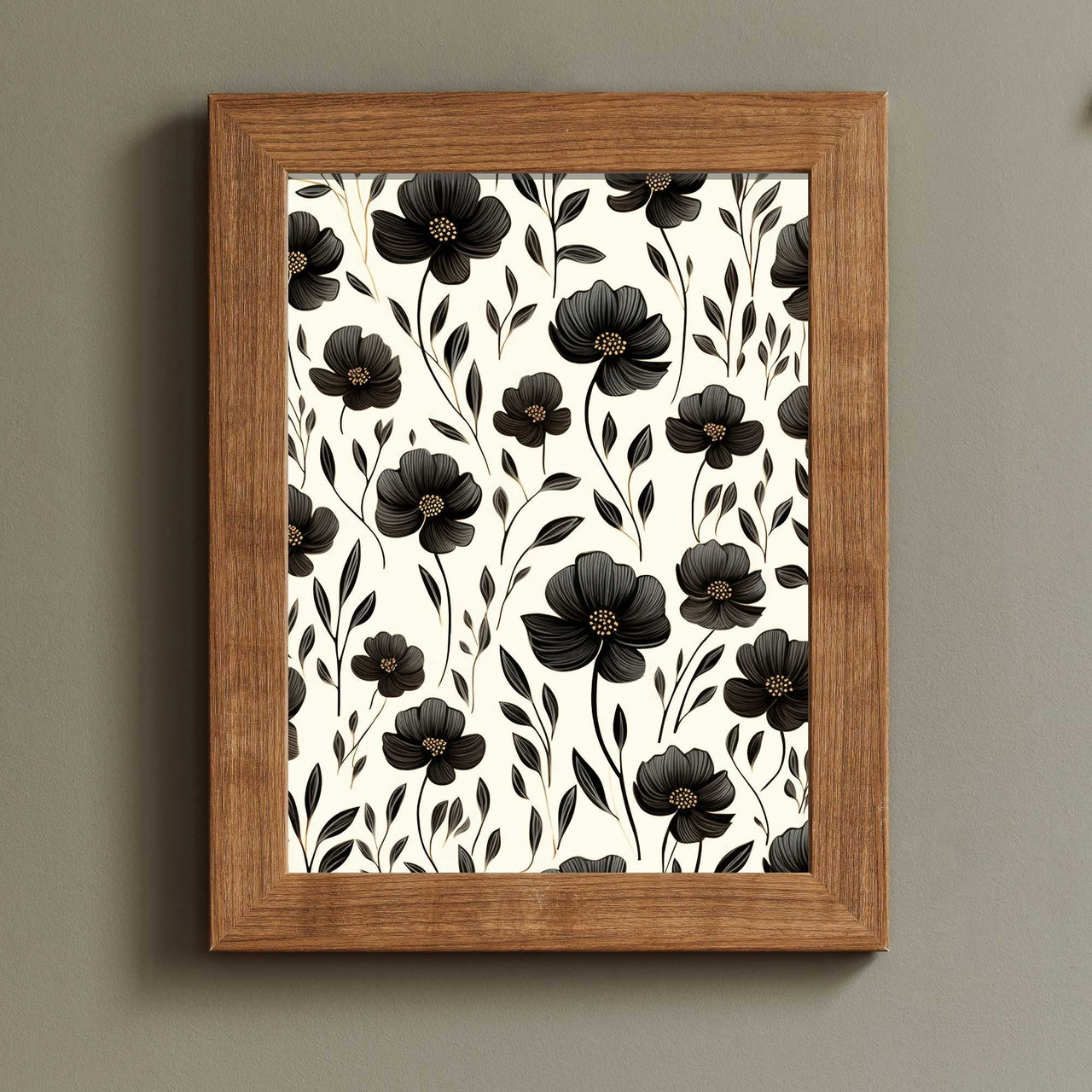 Black Floral Wall Art – Farmhouse Living Room Print
