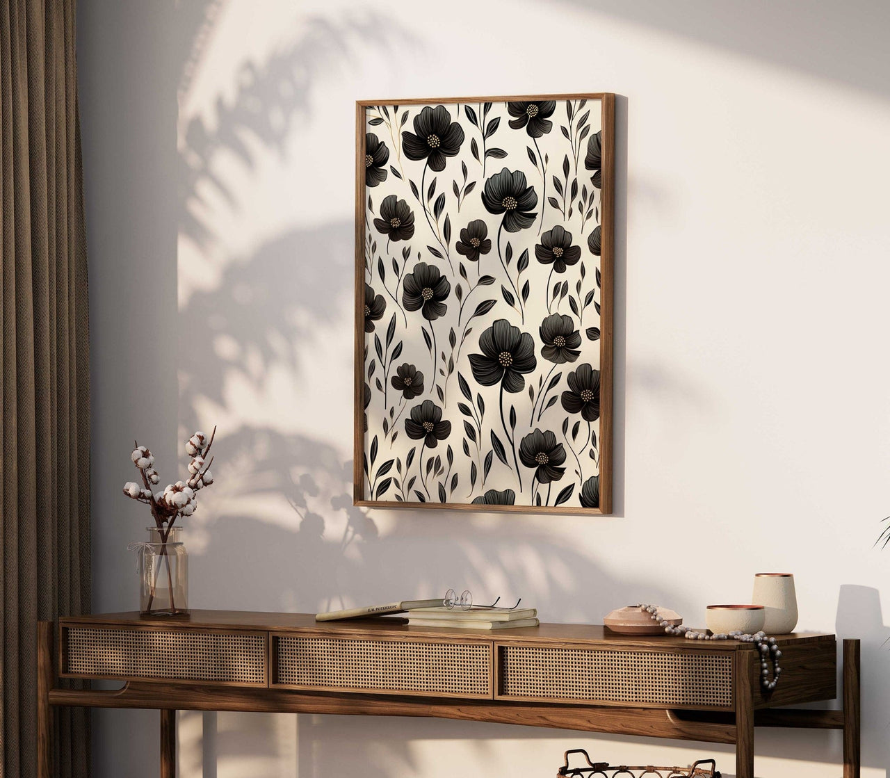 Black Floral Wall Art – Farmhouse Living Room Print