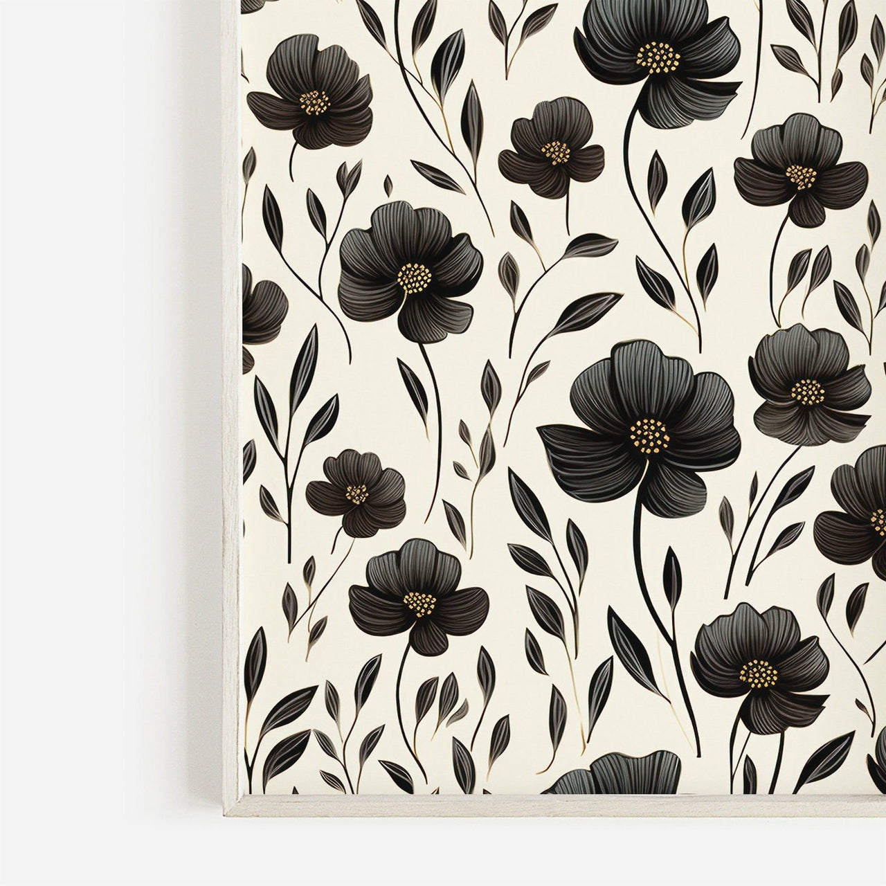 Black Floral Wall Art – Farmhouse Living Room Print
