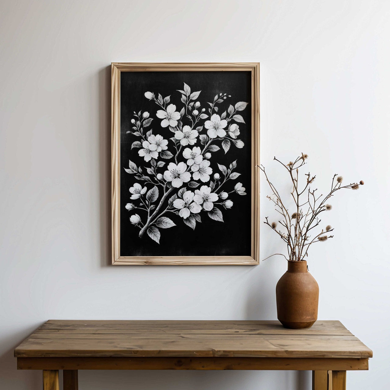 Black Floral Wall Art – Farmhouse Living Room Print