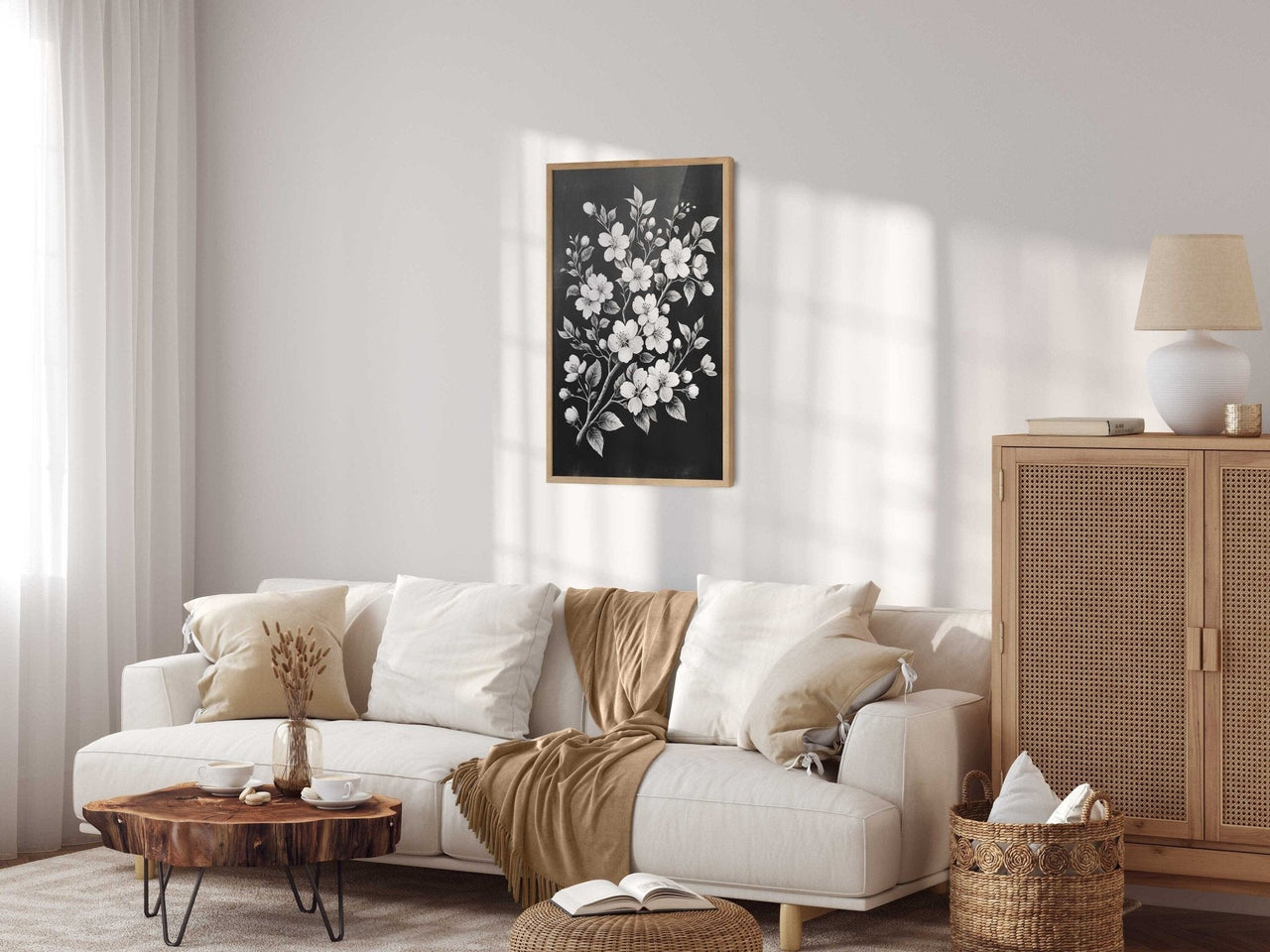 Black Floral Wall Art – Farmhouse Living Room Print