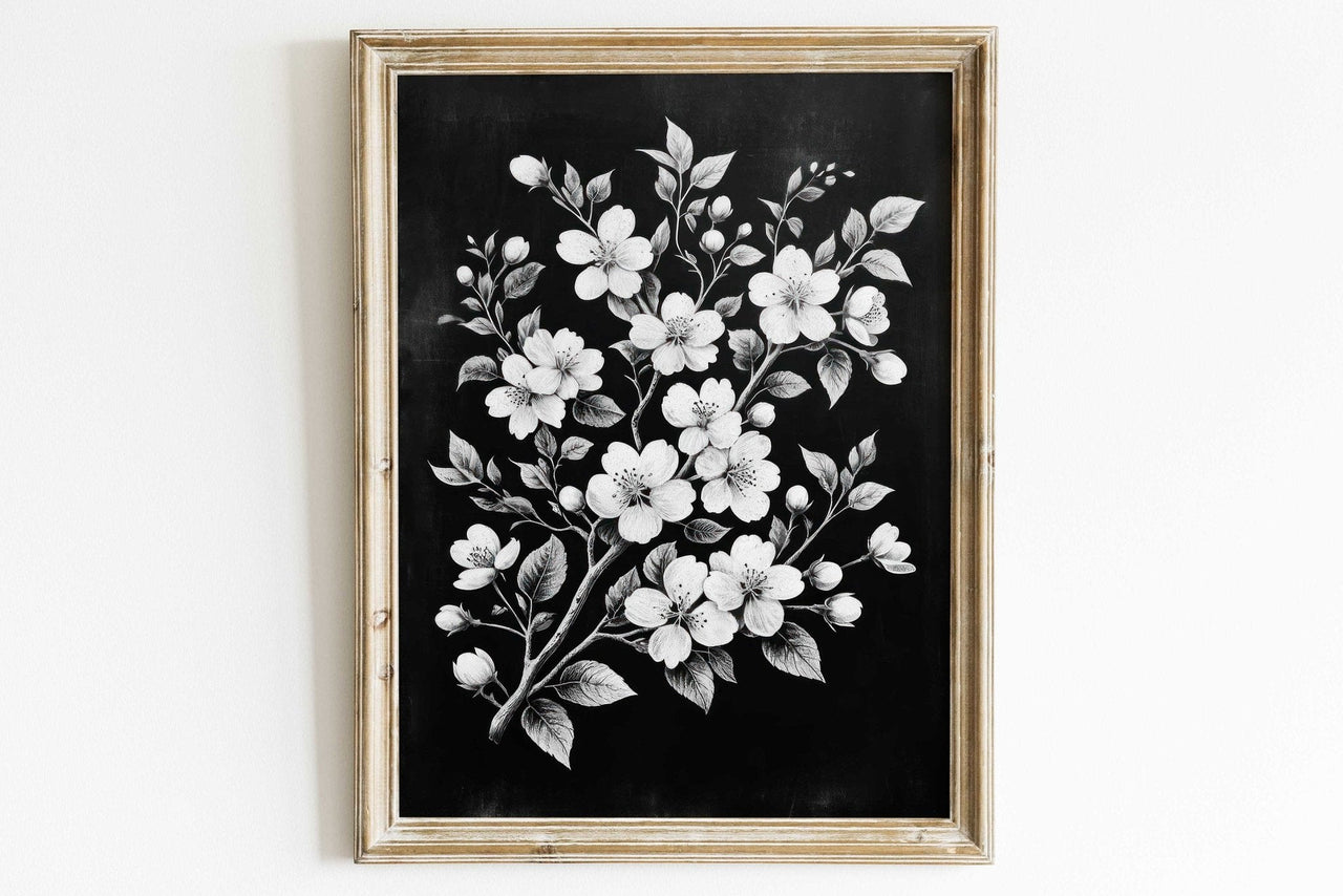 Black Floral Wall Art – Farmhouse Living Room Print