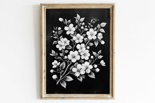 Black Floral Wall Art – Farmhouse Living Room Print