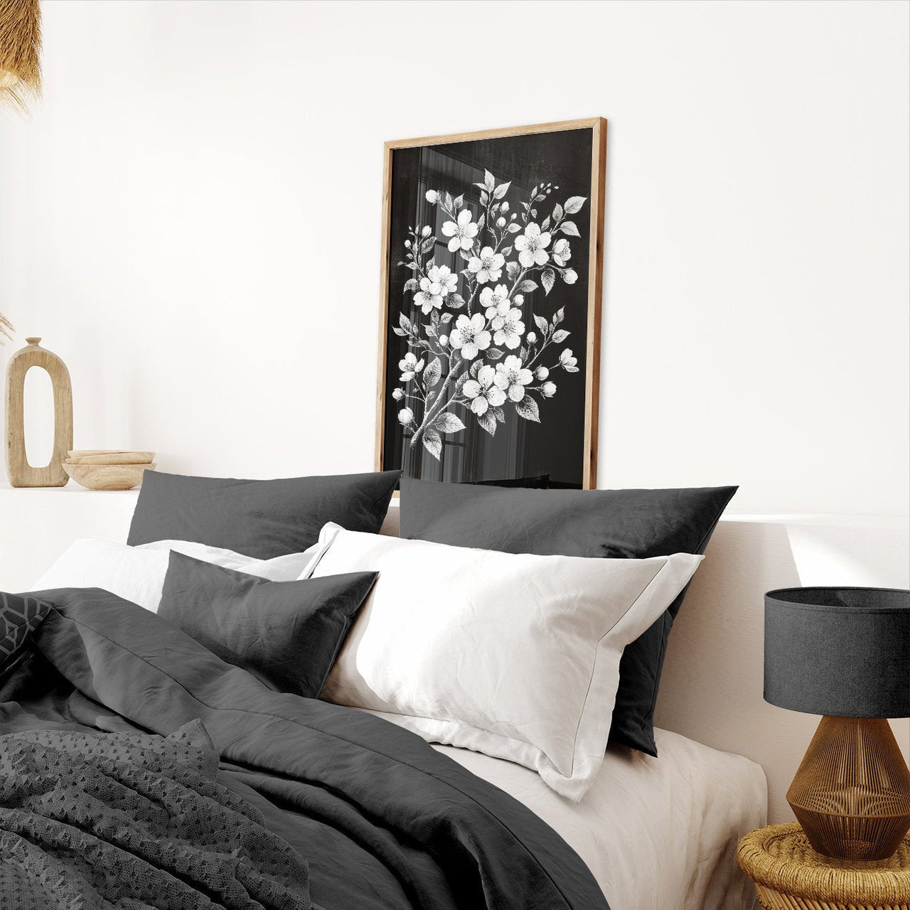 Black Floral Wall Art – Farmhouse Living Room Print