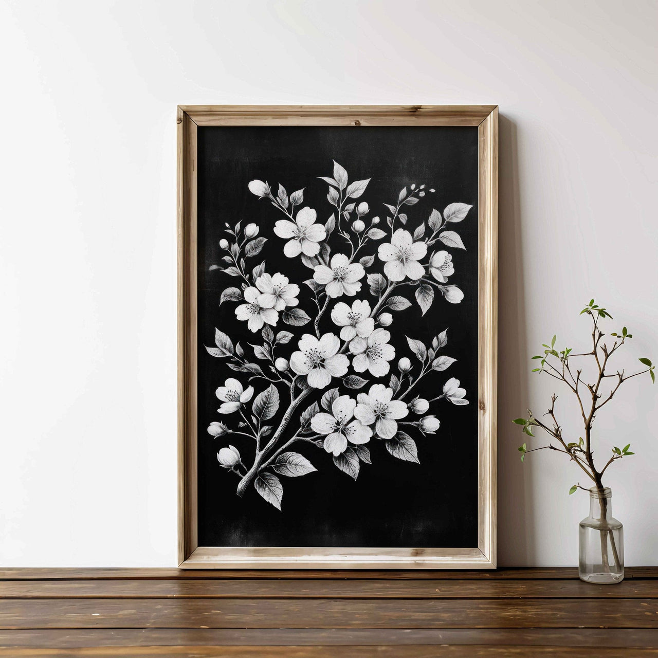 Black Floral Wall Art – Farmhouse Living Room Print