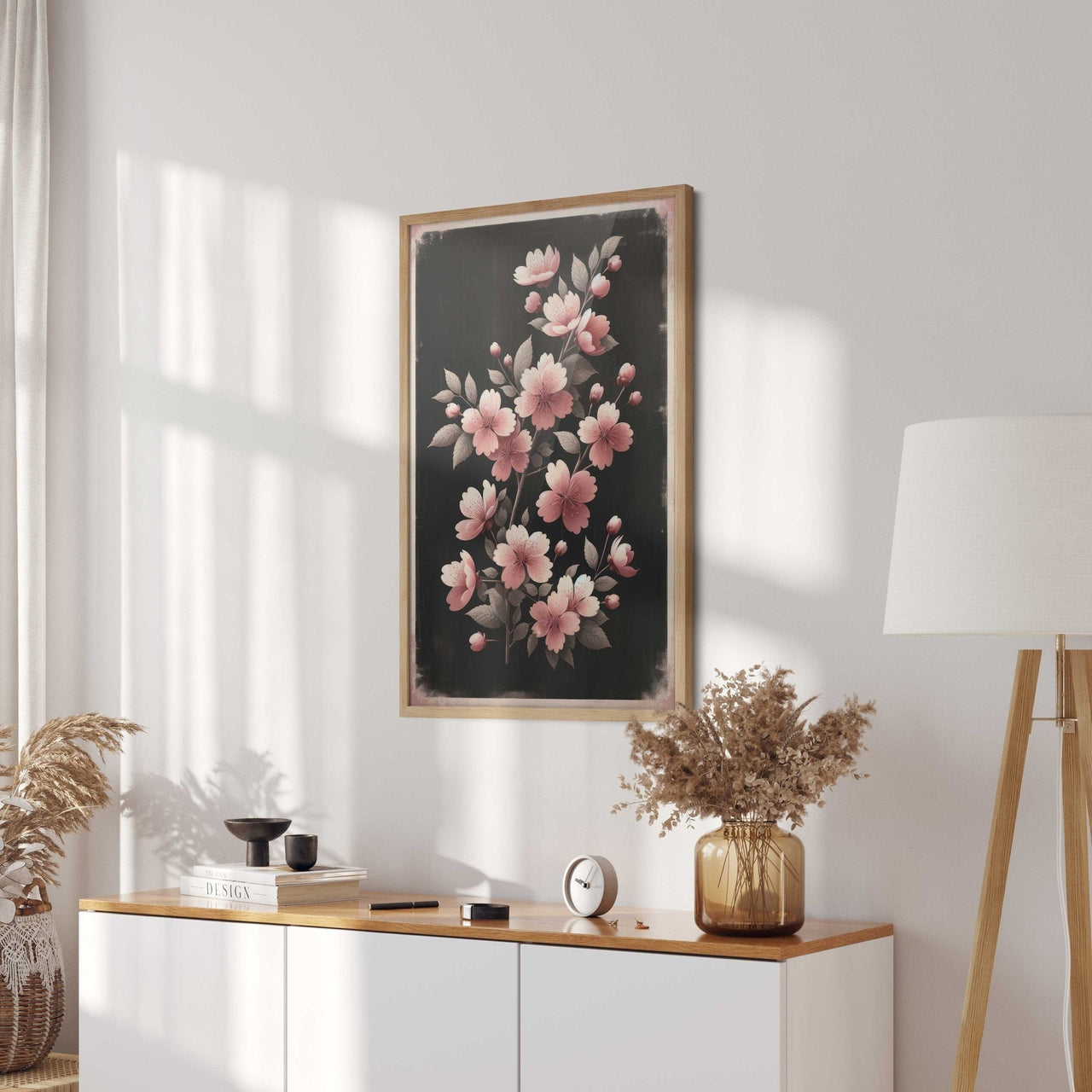 Black Floral Wall Art – Farmhouse Living Room Print