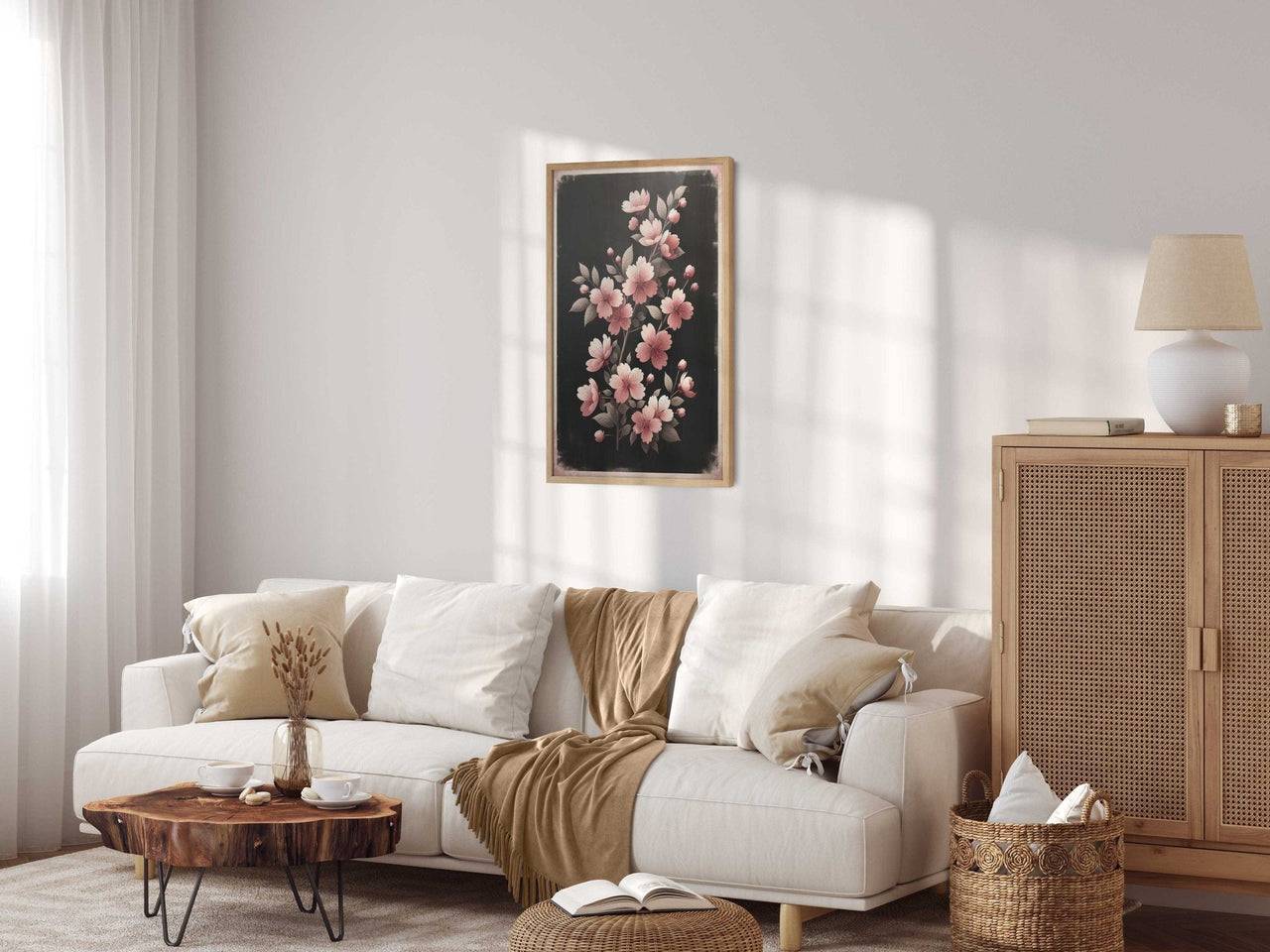 Black Floral Wall Art – Farmhouse Living Room Print