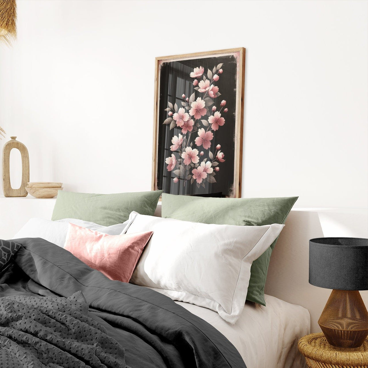 Black Floral Wall Art – Farmhouse Living Room Print