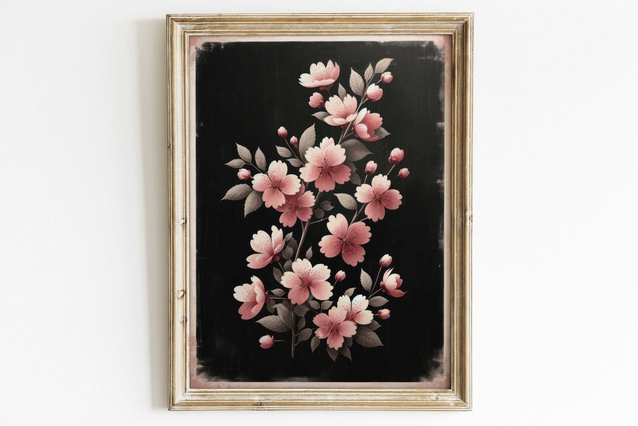 Black Floral Wall Art – Farmhouse Living Room Print