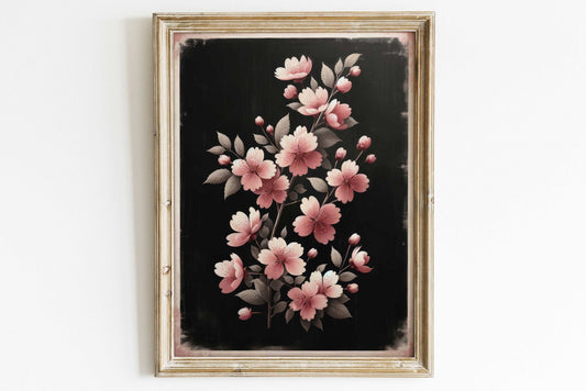 Black Floral Wall Art – Farmhouse Living Room Print