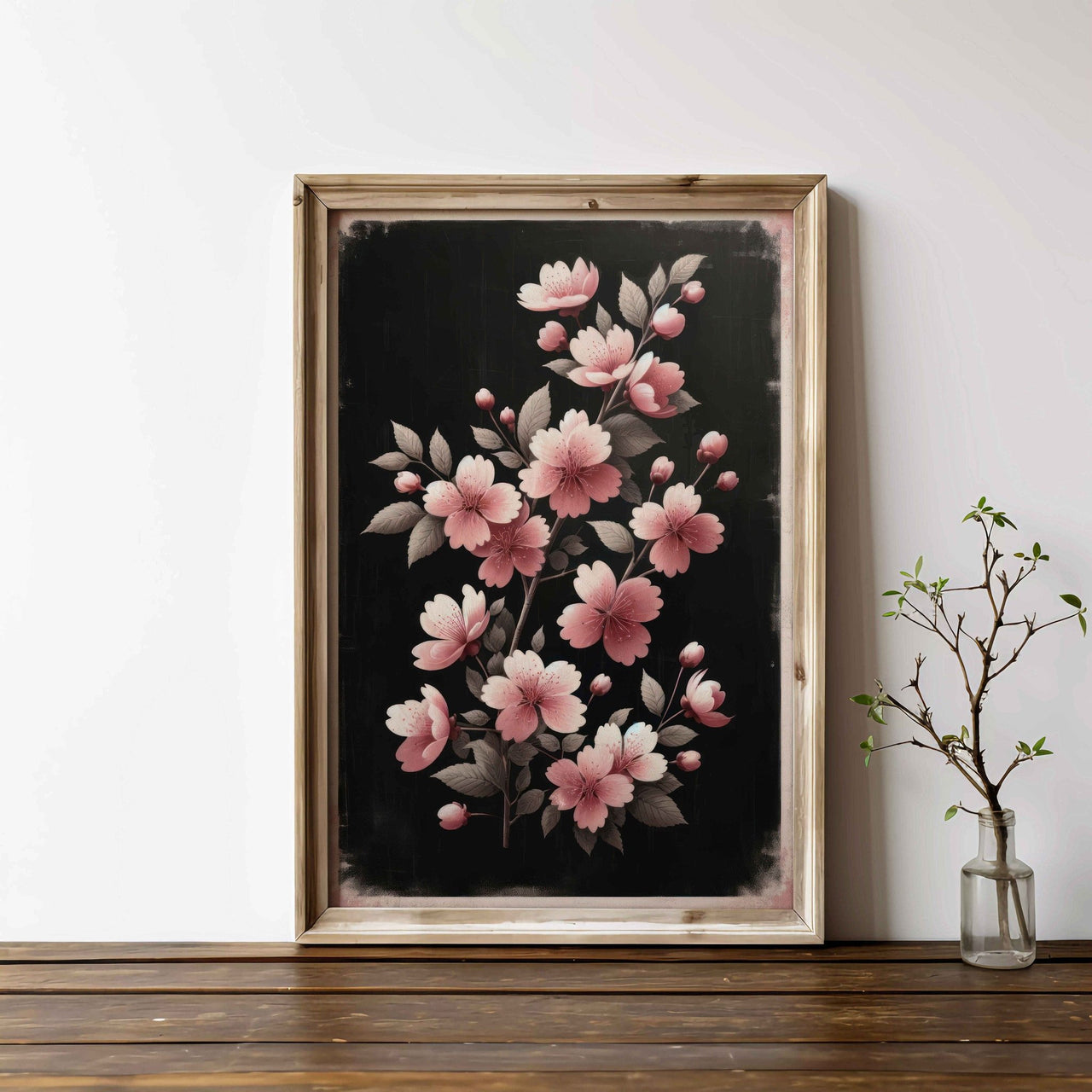 Black Floral Wall Art – Farmhouse Living Room Print