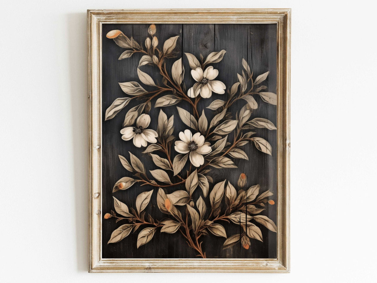 Black Floral Wall Art – Botanical Living Room Print