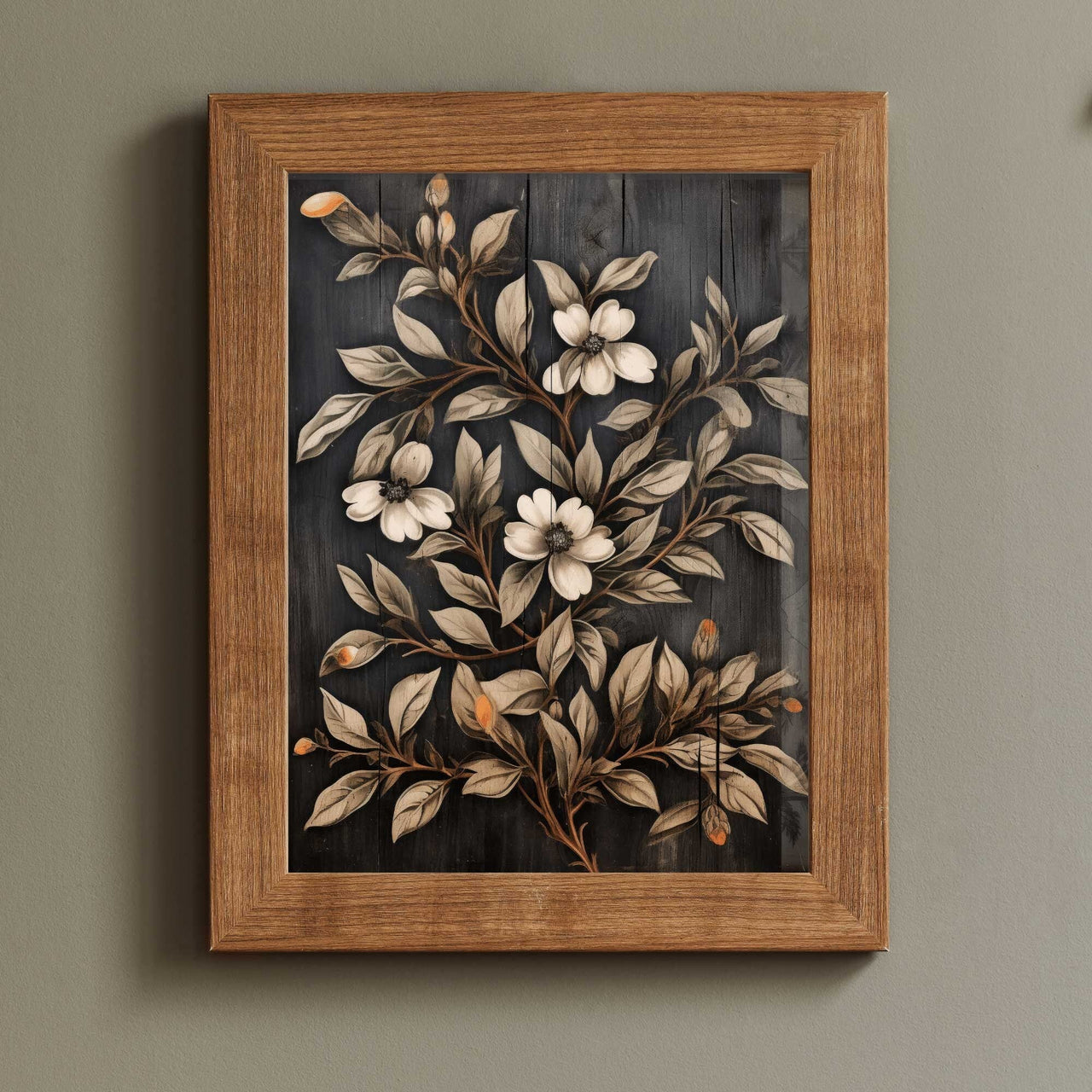Black Floral Wall Art – Botanical Living Room Print