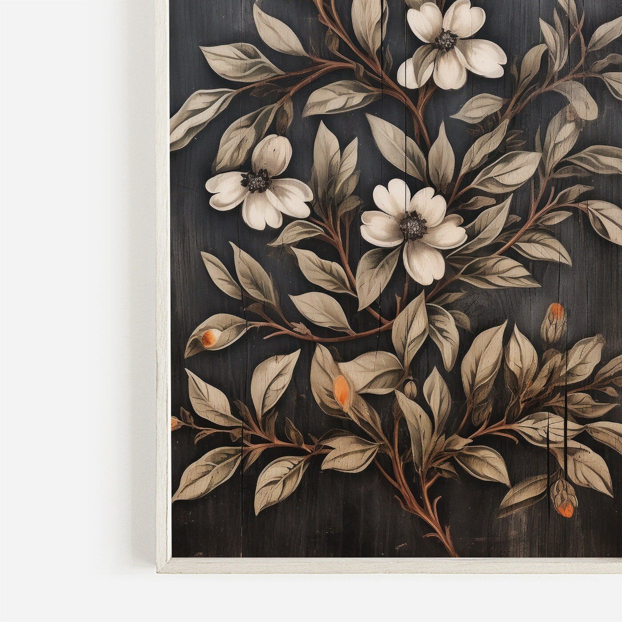 Black Floral Wall Art – Botanical Living Room Print