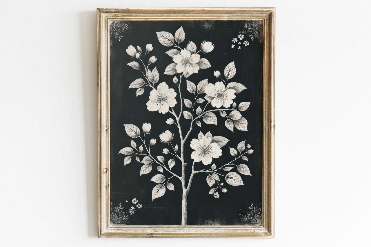 White Flowers Wall Art – Floral Living Room Print