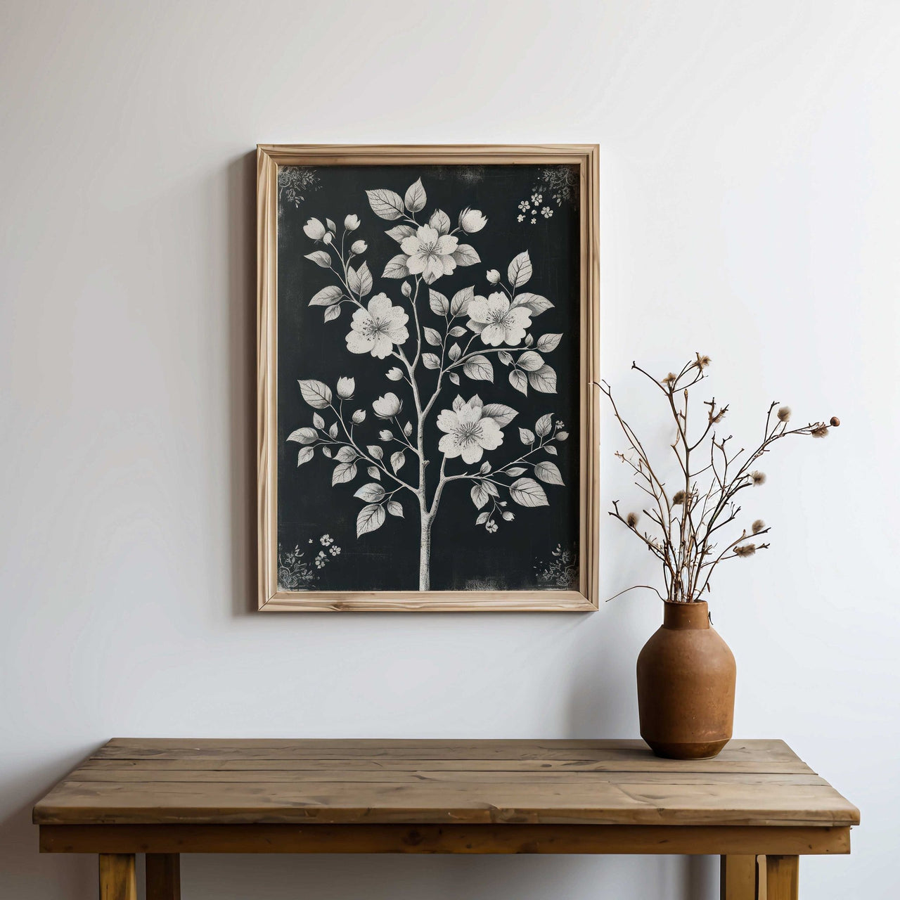 White Flowers Wall Art – Floral Living Room Print