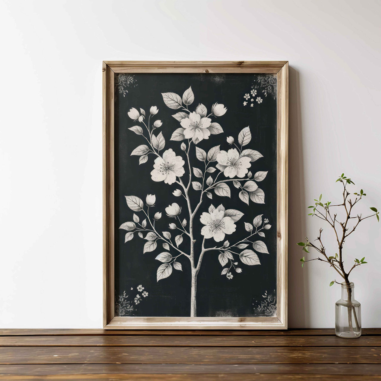 White Flowers Wall Art – Floral Living Room Print