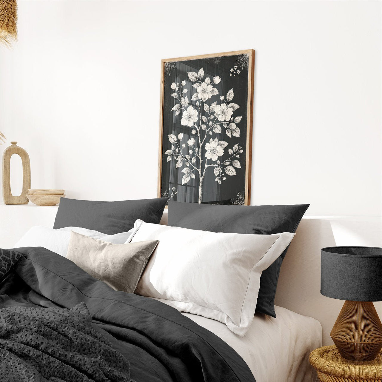 White Flowers Wall Art – Floral Living Room Print