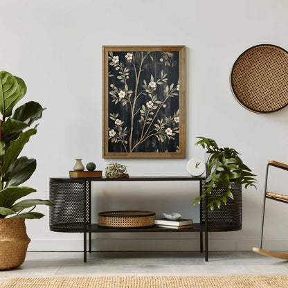 Black Floral Prints, Vintage Farmhouse Wall Art, Elegant Flower Decor - WildfieldPrints