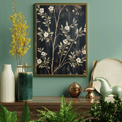 Black Floral Prints, Vintage Farmhouse Wall Art, Elegant Flower Decor - WildfieldPrints