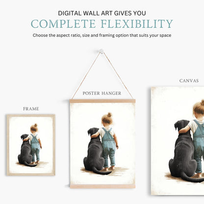 Black Lab Nursery Decor, Girl & Labrador Portrait, Dog Wall Art - WildfieldPrints